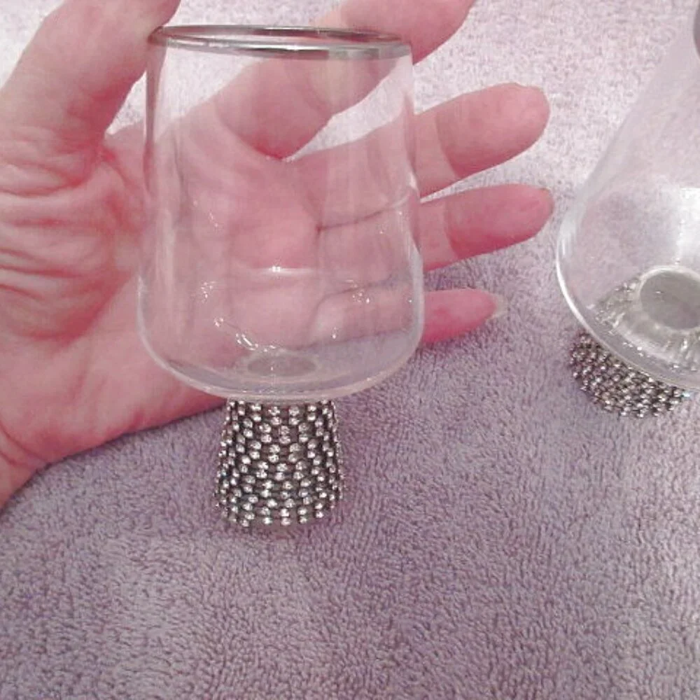 Set Of 4 Cordial Glasses Clear Silver Crystal Base Liquor Glam Regency Old Money